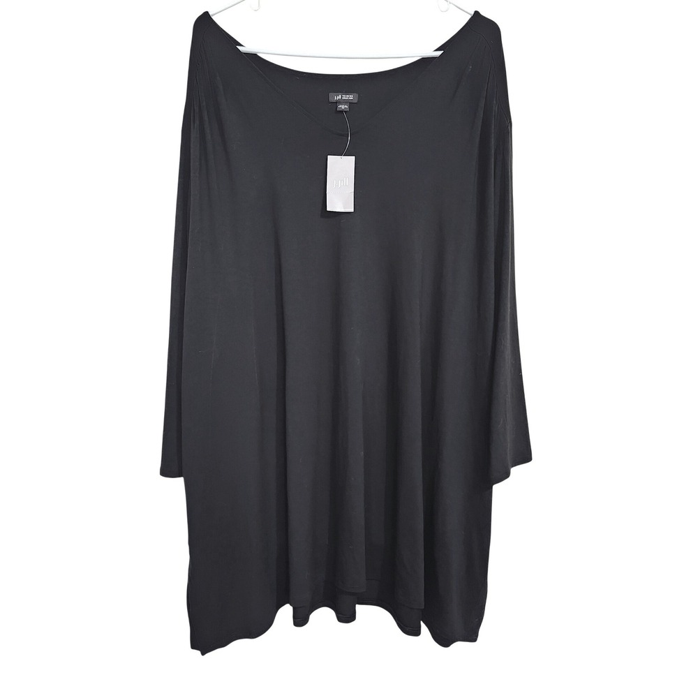 J. Jill Wearever Collection Tunic Women 4X Black V-Neck 3/4 Sleeve Pleated Back